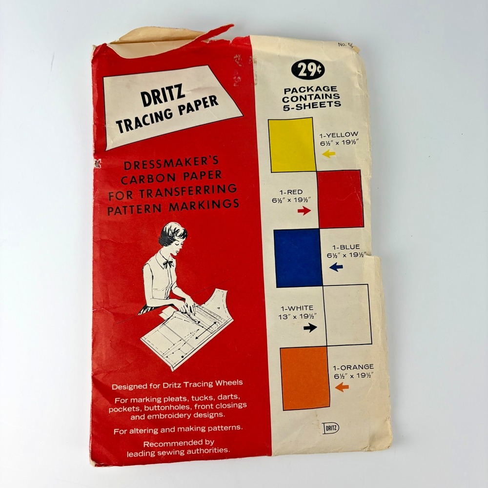 Vintage 1962 Scovill Dritz & Sons Tracing‎ Paper Dressmaker Carbon Paper- Used